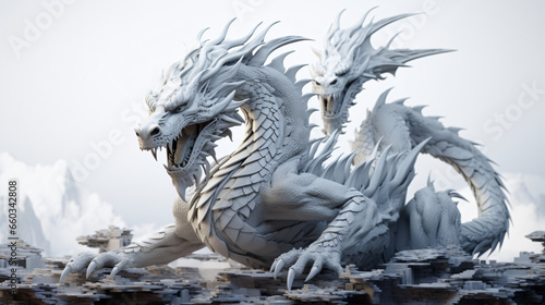Dragon risen 3d on white background