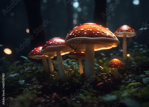 Mushroom Light in the forest, Wallpaper, Fantasy, 4K, Jungle, Background.