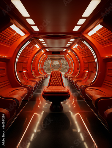 Futuristic Public Transport Cabin in Red With Seats (ID: 660344230)