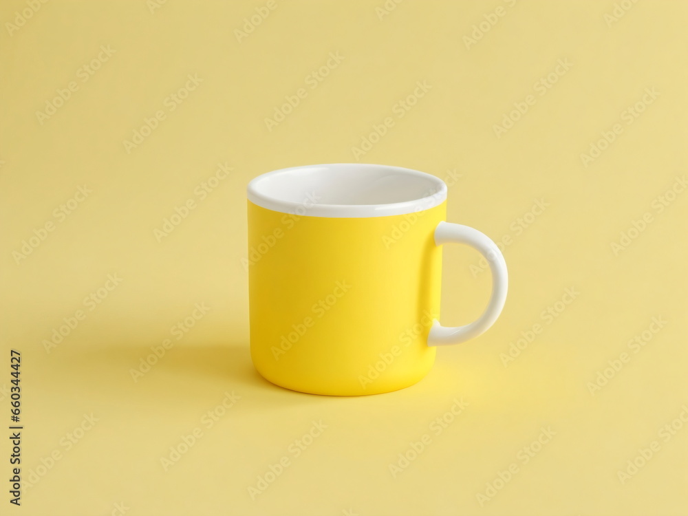 A plain yellow ceramic mug on a yellow background, Mockup A plain yellow ceramic mug on a yellow background, Mockup