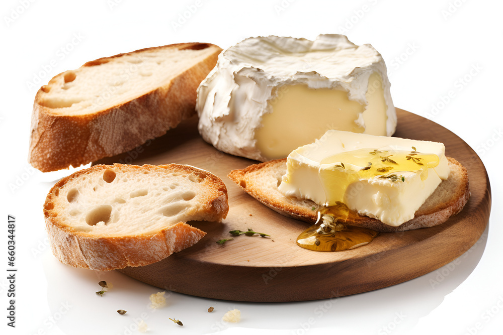 Camembert Cheese on Wooden Platter Camembert Cheese on Wooden Platter