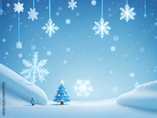 Christmas snow Background, winter background, falling snowflakes, magical, whimsical, light blues, white lights, smaller accents, snow piles © usman