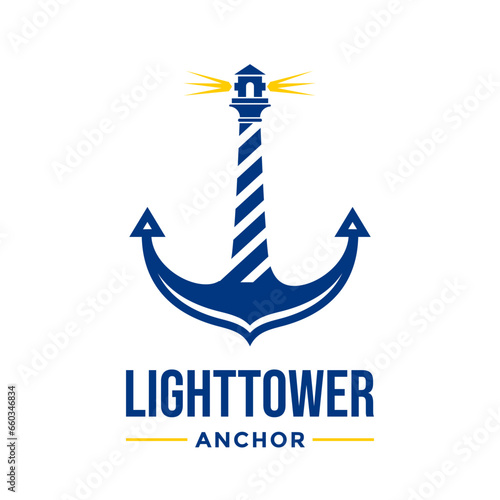 Light tower anchor vector logo template.