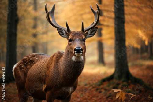 Big wild deer in autumn forest AI generated