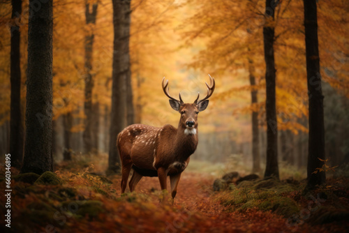 Big wild deer in autumn forest,AI generated