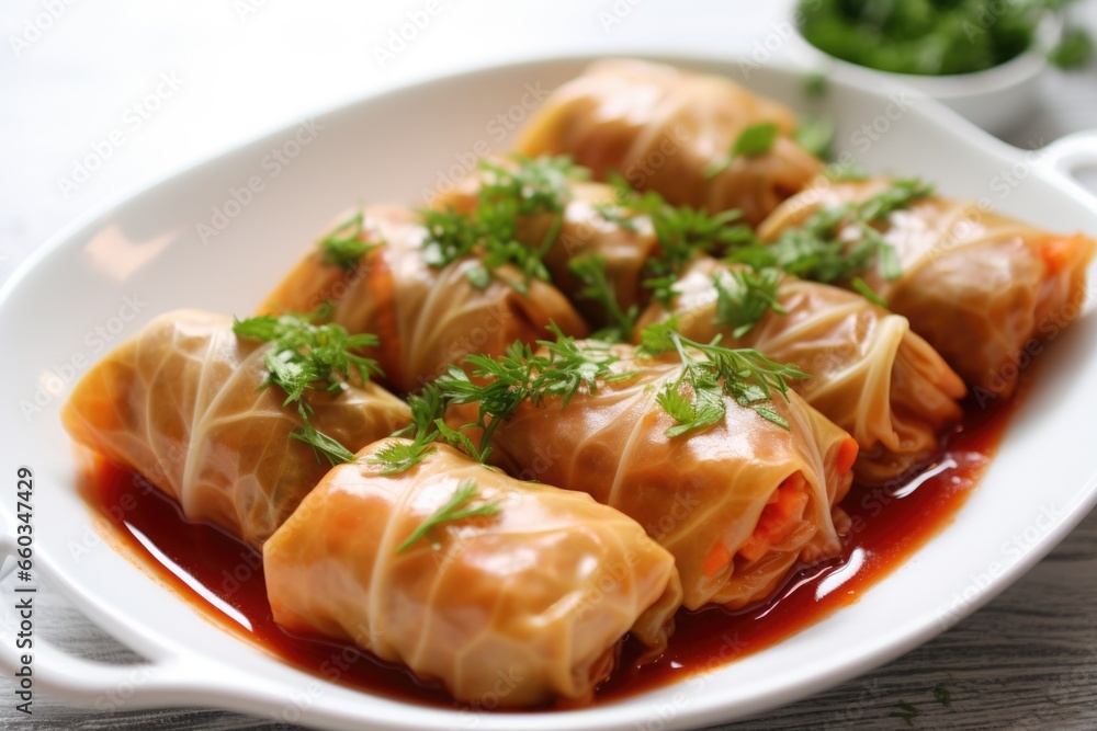 cabbage rolls on a white ceramic plate cabbage rolls on a white ceramic plate
