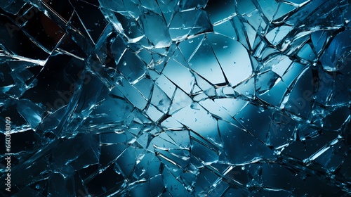 Abstract illustration of shattered glass with light reflections and textures, suitable for concepts related to disruption and chaos - created by Generative AI