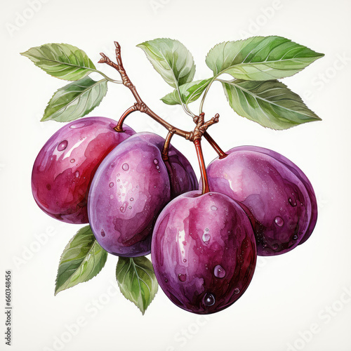 watercolor Plum clipart, Generative Ai