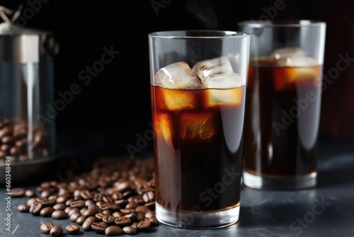 close-up of cold brew coffee in a glass jug