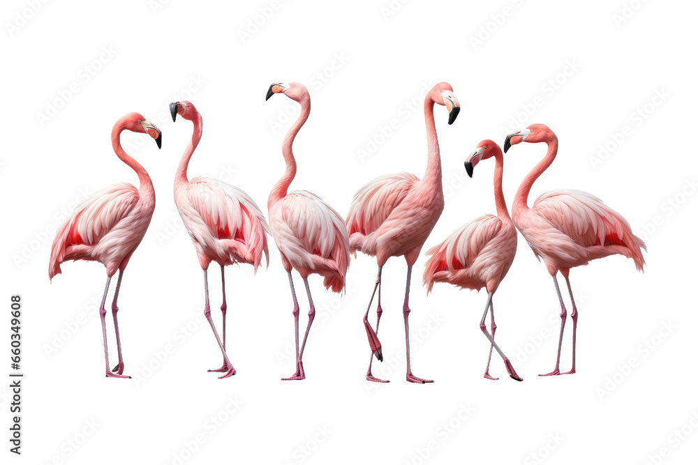 Naklejka premium Flamingo Troupe in Perfect Harmony on isolated background