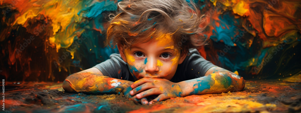 The child got dirty with paints. Generative AI. The child got dirty with paints. Generative AI.