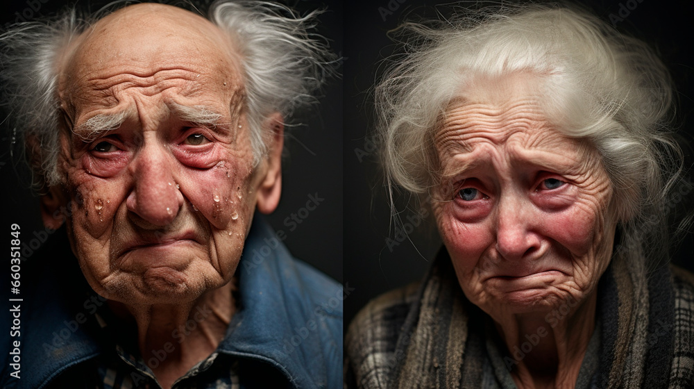 Old people grandparents cry sadly together. Generative AI. Old people grandparents cry sadly together. Generative AI.