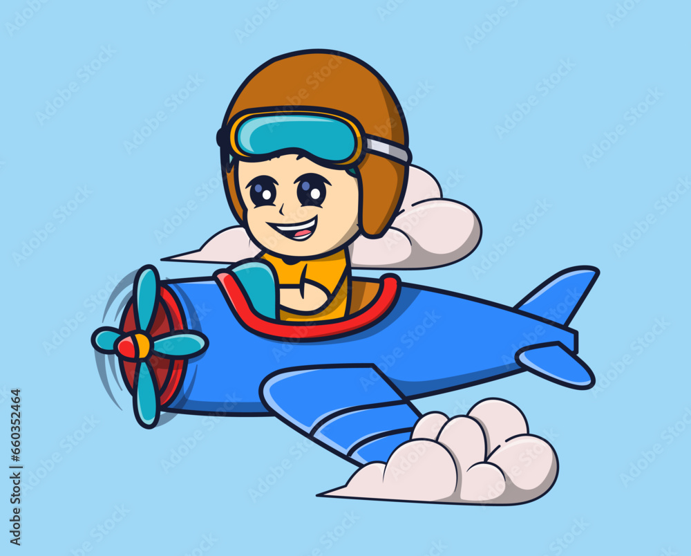 vector illustration of a helmeted pilot driving a cute airplane. transportation icon concept vector illustration of a helmeted pilot driving a cute airplane. transportation icon concept
