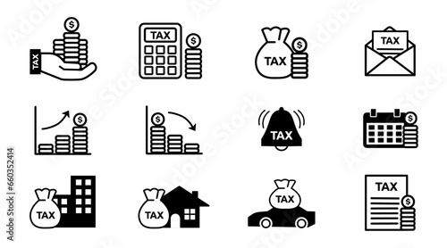 Tax icon set, Coins vector illustration in flat style. Icons for design, website.