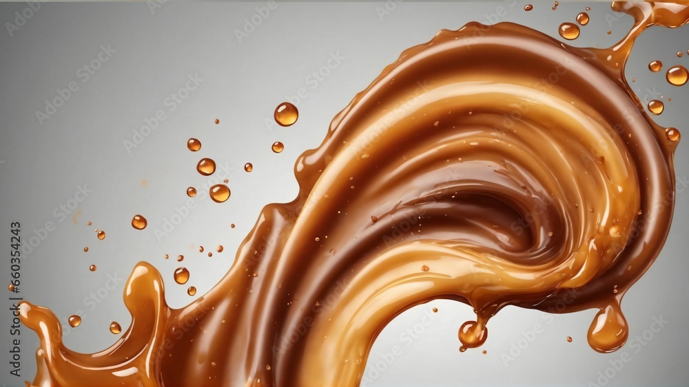 Sweet melted caramel, liquid caramel sauce splash with toffee candies, Generated with AI Sweet melted caramel, liquid caramel sauce splash with toffee candies, Generated with AI
