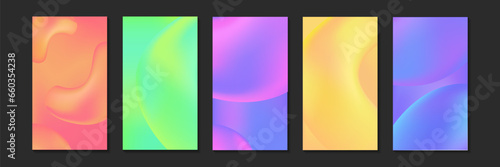 Trendy design templates with fluid shapes. Set of banners with colorful gradient background. Modern blurred colored design for social media stories. Vector illustration.