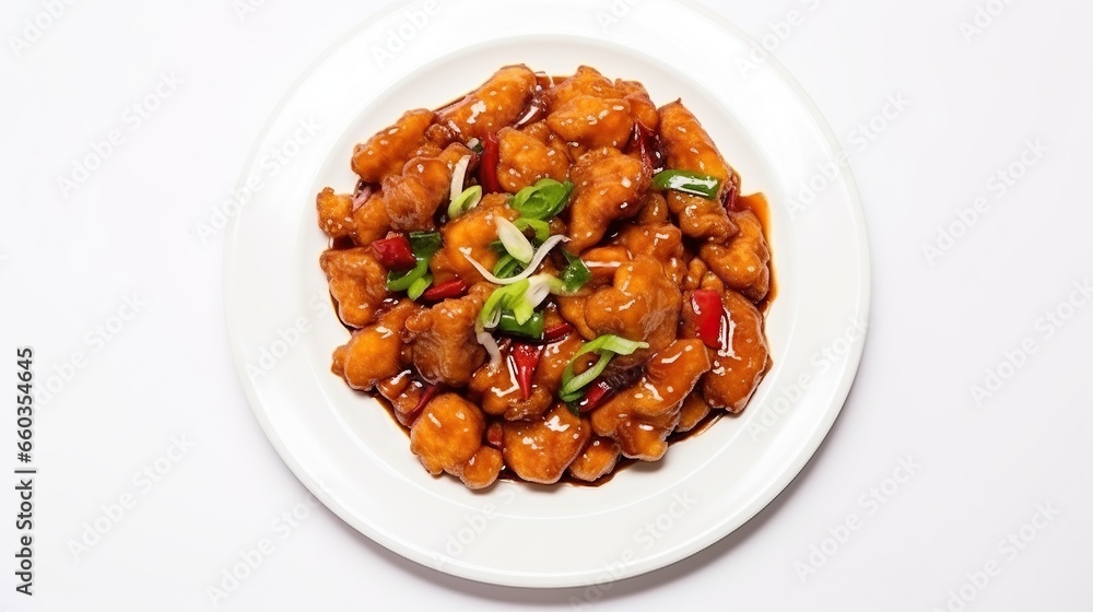 Chinese food on white background, homemade chine cuisine with Vegetables