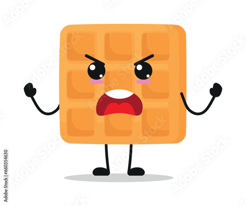 Cute furious waffle cartoon. Temperament food cartoon emoticon in flat style. closet vector illustration