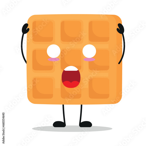 Cute shocked waffle cartoon. Funny food cartoon emoticon in flat style. closet vector illustration