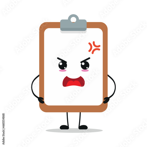 Cute angry clipboard character. Funny mad notepad cartoon emoticon in flat style. closet vector illustration