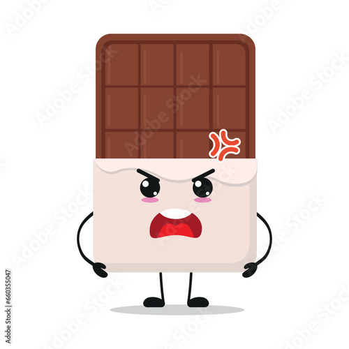 Cute angry chocolate bar character. Funny mad sweet cartoon emoticon in flat style. closet vector illustration