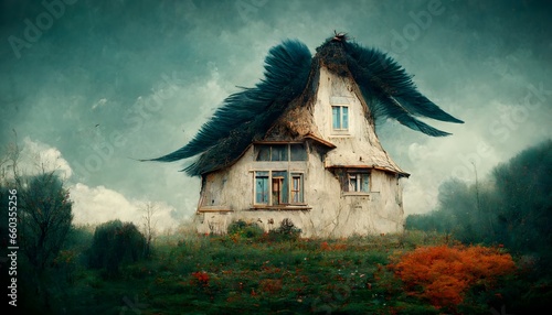 house with feather wings cinematic 
