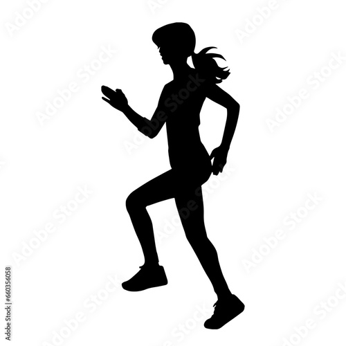 Silhouette of a sporty woman in running pose. Silhouette of a female run pose.