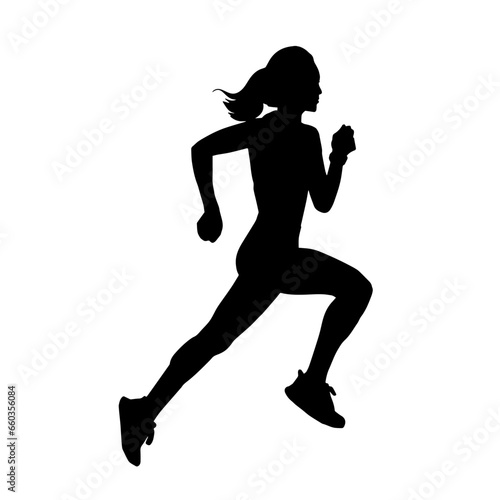 Silhouette of a sporty woman in running pose. Silhouette of a female run pose.