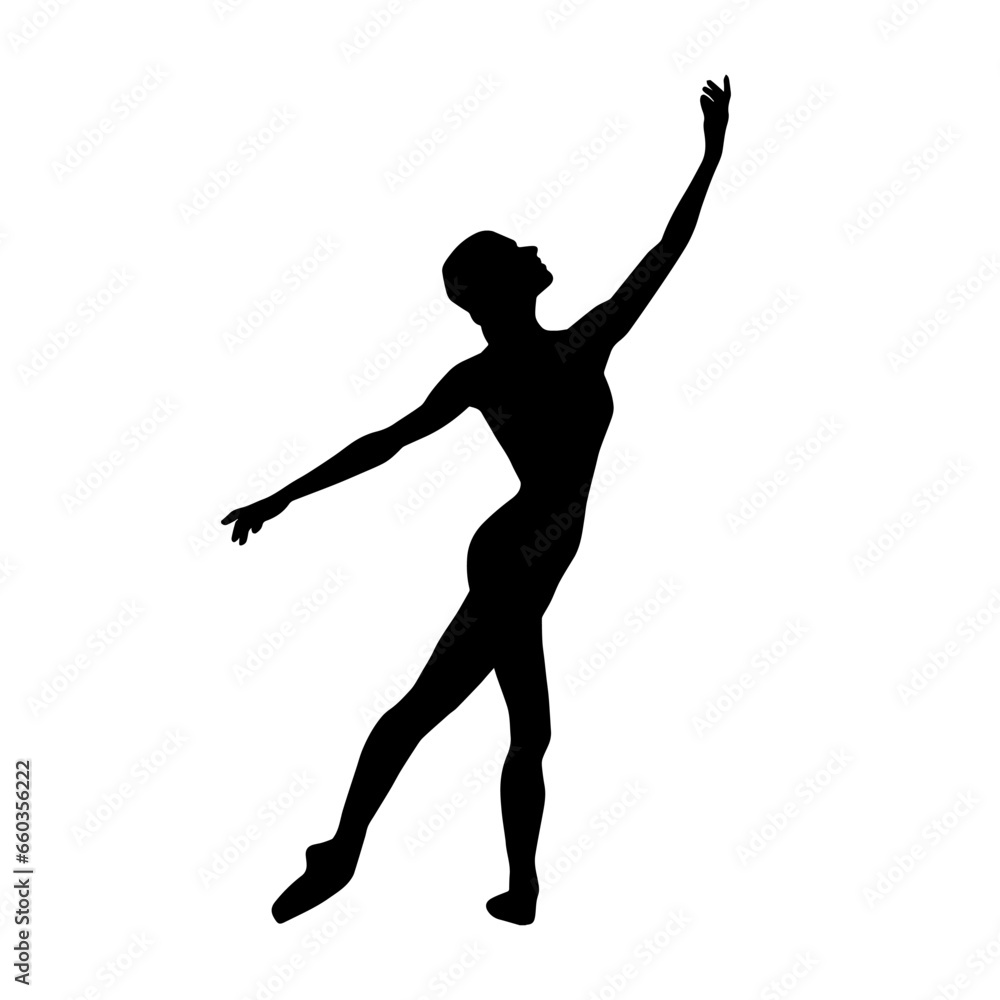 Silhouette of a female ballet dancer in action pose. Silhouette of a ballerina girl dancing pose.