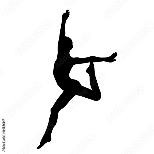 Silhouette of a female ballet dancer in action pose. Silhouette of a ballerina girl dancing pose.