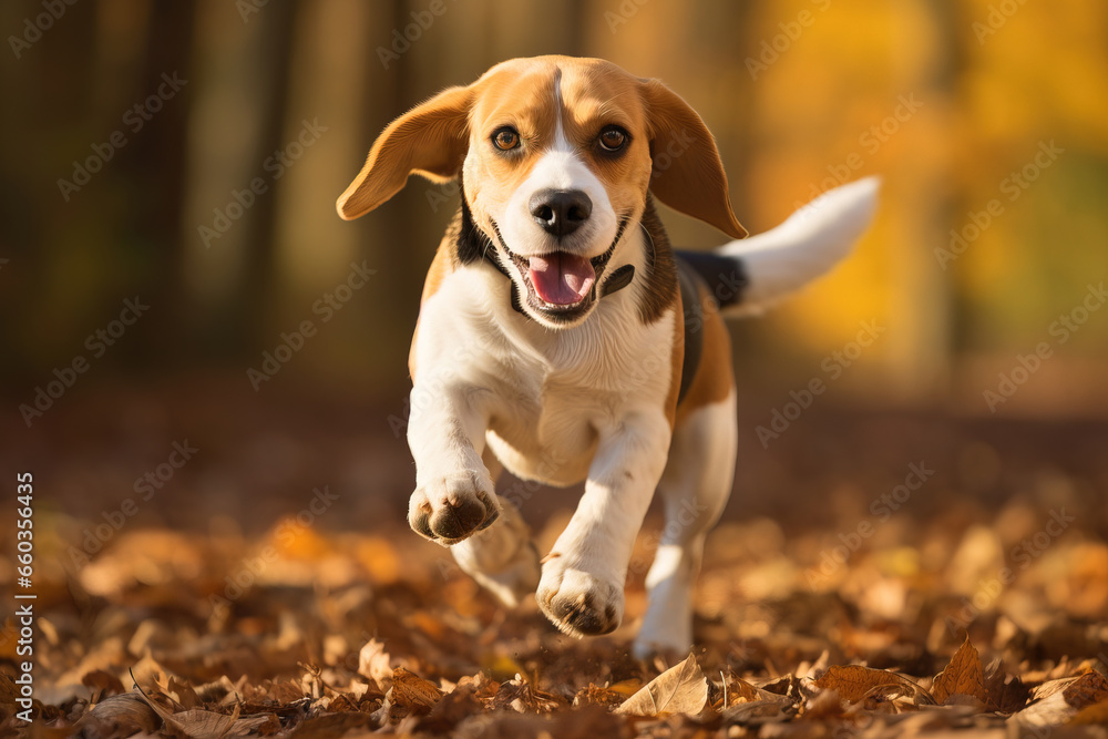 dog running in the field in autumn