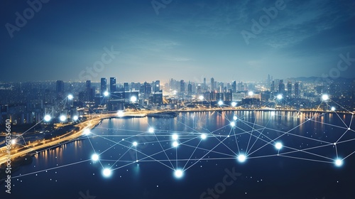 Modern creative telecommunications and internet networks connected in smart city. future internet. Cities and networks ICT IoT