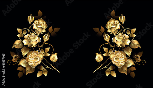 Symmetrical composition of gold roses
