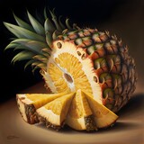 sliced pineapple realistic oil painting 