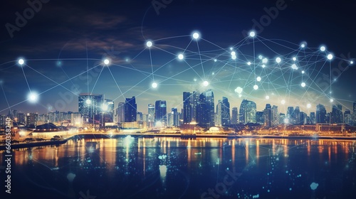 Modern creative telecommunications and internet networks connected in smart city. future internet. Cities and networks ICT IoT