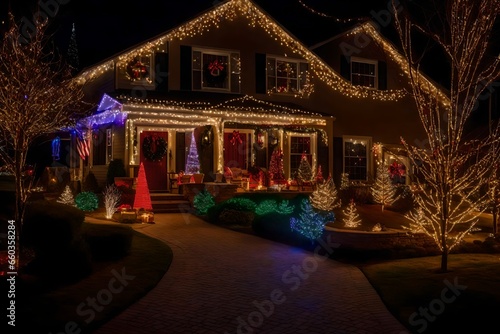 christmas home at night with lighting © aimenyounas