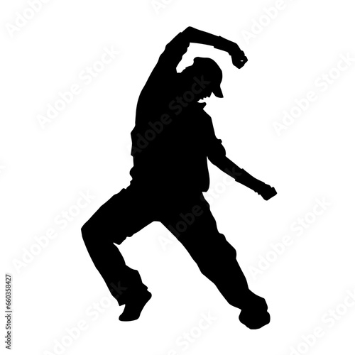 Silhouette of a male dancer in performing pose. Silhouette of a dancing man.