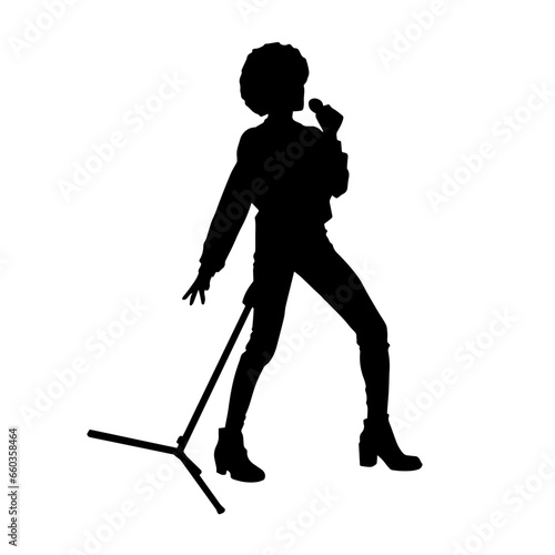 Silhouette of a female singer performing. Silhouette of an afro woman singing.