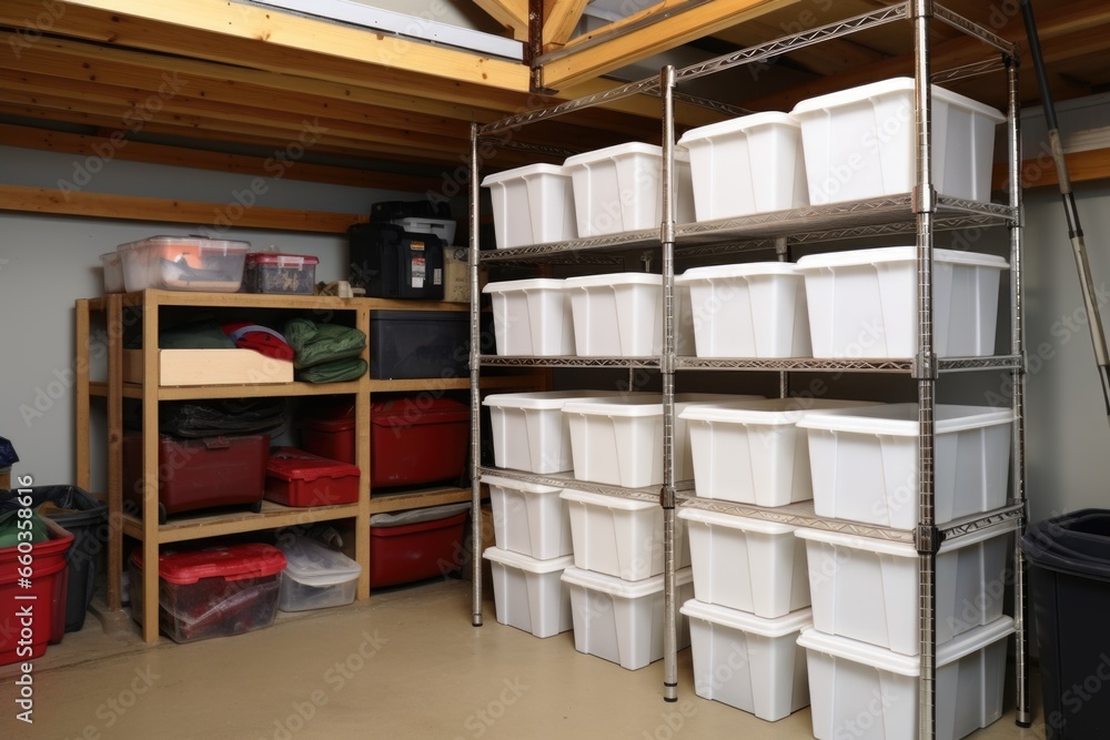Obraz premium storage unit with stackable bins for each holiday