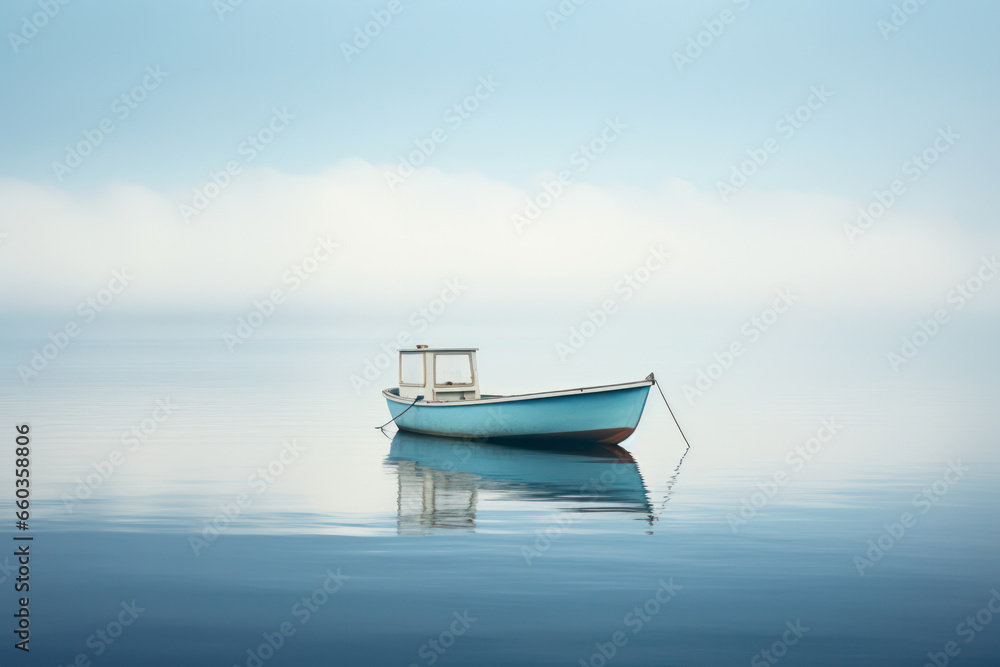 Small blue boat at anchor Small blue boat at anchor
