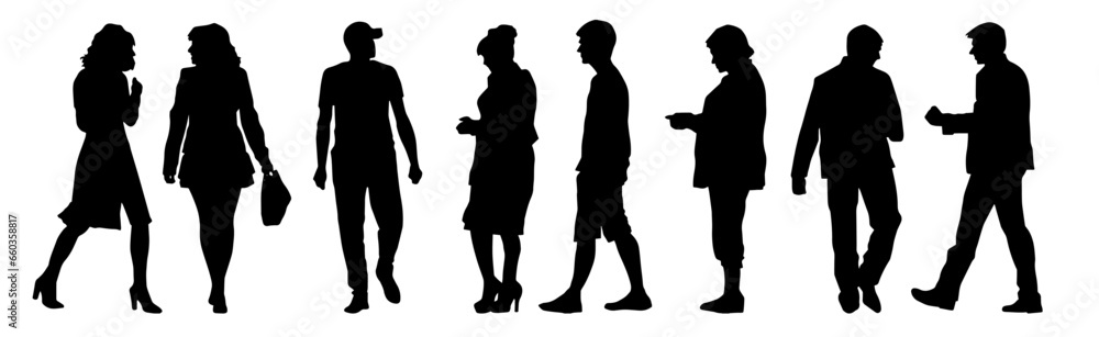 Silhouette of people in office worker suit. Silhouette of corporate people in conversation pose.