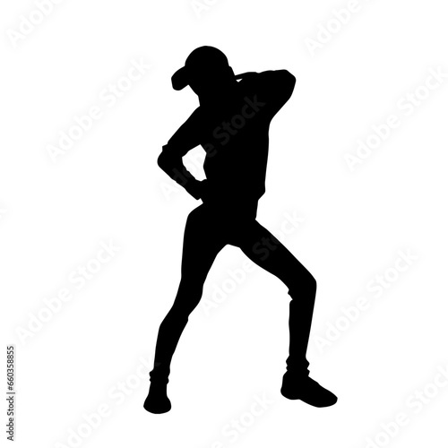 Silhouette of a woman in casual costume jumping or dancing pose. © anom_t