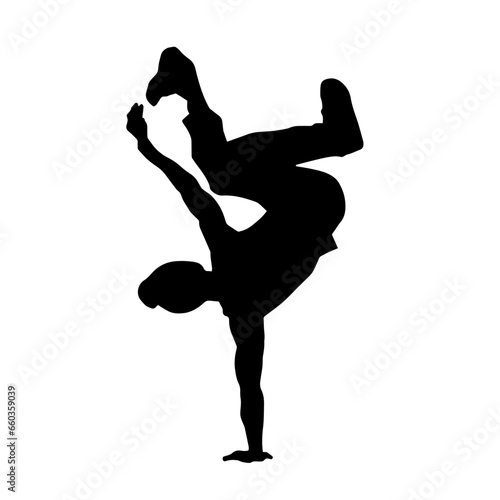 Silhouette of a teenager in dance motion. Silhouette of a dancer in action pose.