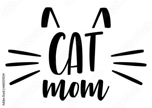 Logo pet friendly. Letras de la palabra cat mom en texto manuscrito con forma de cabeza de gato