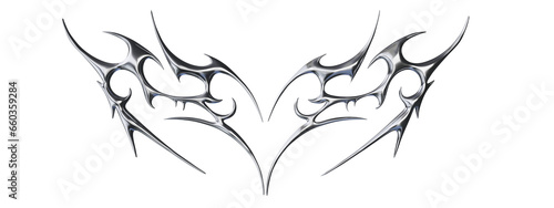 3d chrome metal neo tribal icon. Flame y2k shape in liquid mercury. 3d rendering illustration of abstract cyber sigil metallic melted modern burn shape, design element.