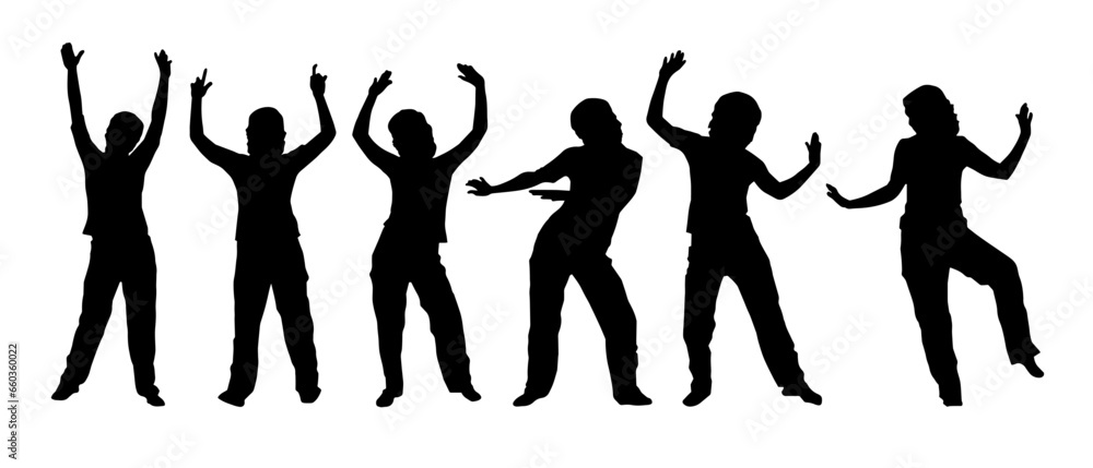 Silhouette of people dancing in a party. Silhouette of happy people doing dancing pose. 