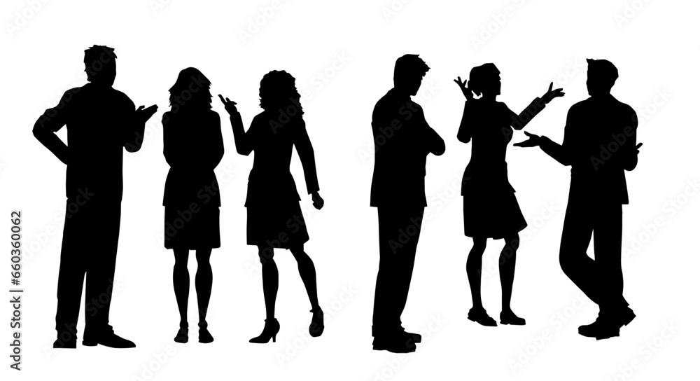 Silhouette collection of stylish male and female standing and walking. Silhouette of group of stylish people. Office people crowd silhouette.