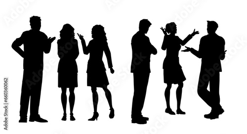 Silhouette collection of stylish male and female standing and walking. Silhouette of group of stylish people. Office people crowd silhouette.