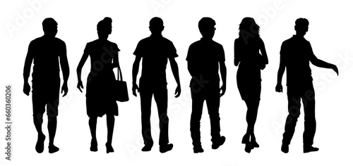 Silhouette collection of fashionable male and female standing and walking. Silhouette of group of people. People crowd silhouette.