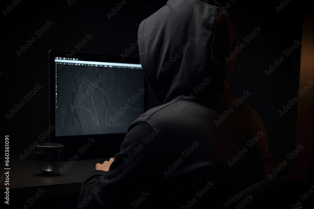 Digital shadows. Unmasking hacker in hoodie. Cyber intrusion. Face behind screen. Hooded hackers. Unveiling dark side of internet Digital shadows. Unmasking hacker in hoodie. Cyber intrusion. Face behind screen. Hooded hackers. Unveiling dark side of internet